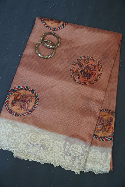 A Kota Saree - Embroidery Border - Pale Orange