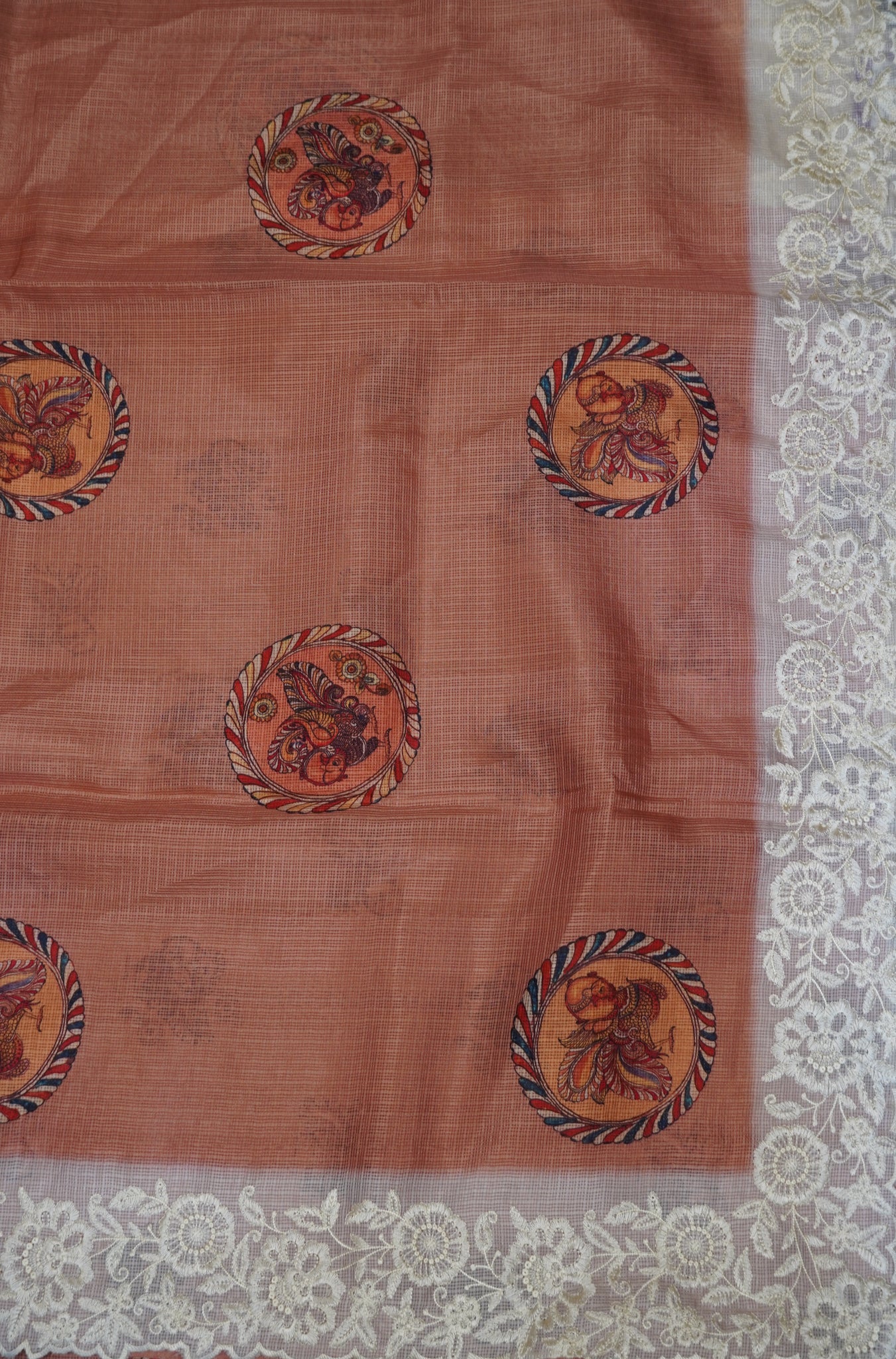 A Kota Saree - Embroidery Border - Pale Orange
