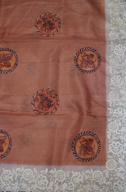 A Kota Saree - Embroidery Border - Pale Orange