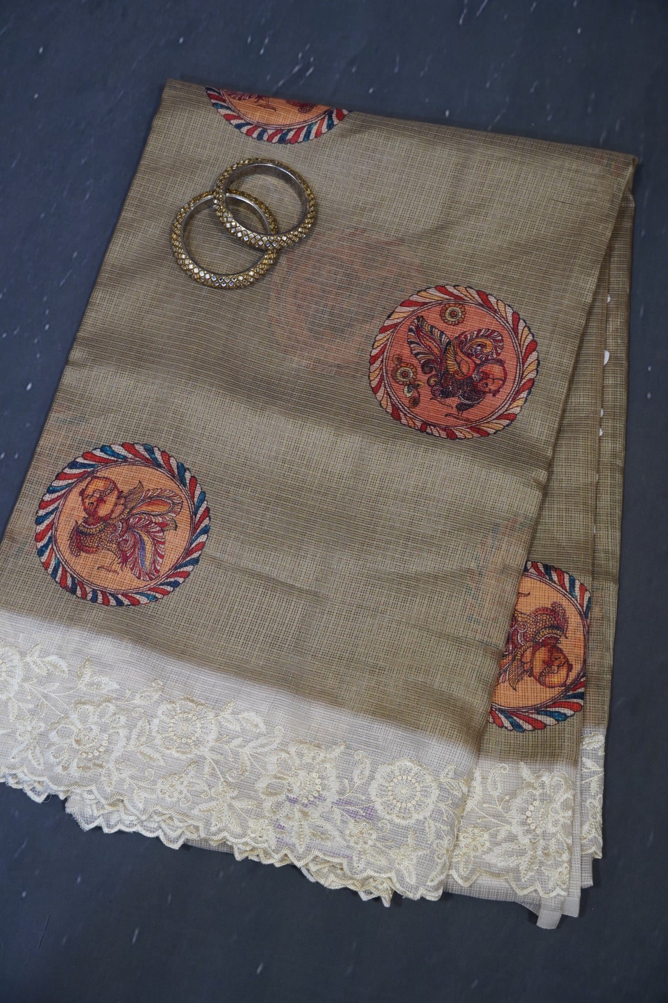 A Kota Saree - Embroidery Border - Elachi Green