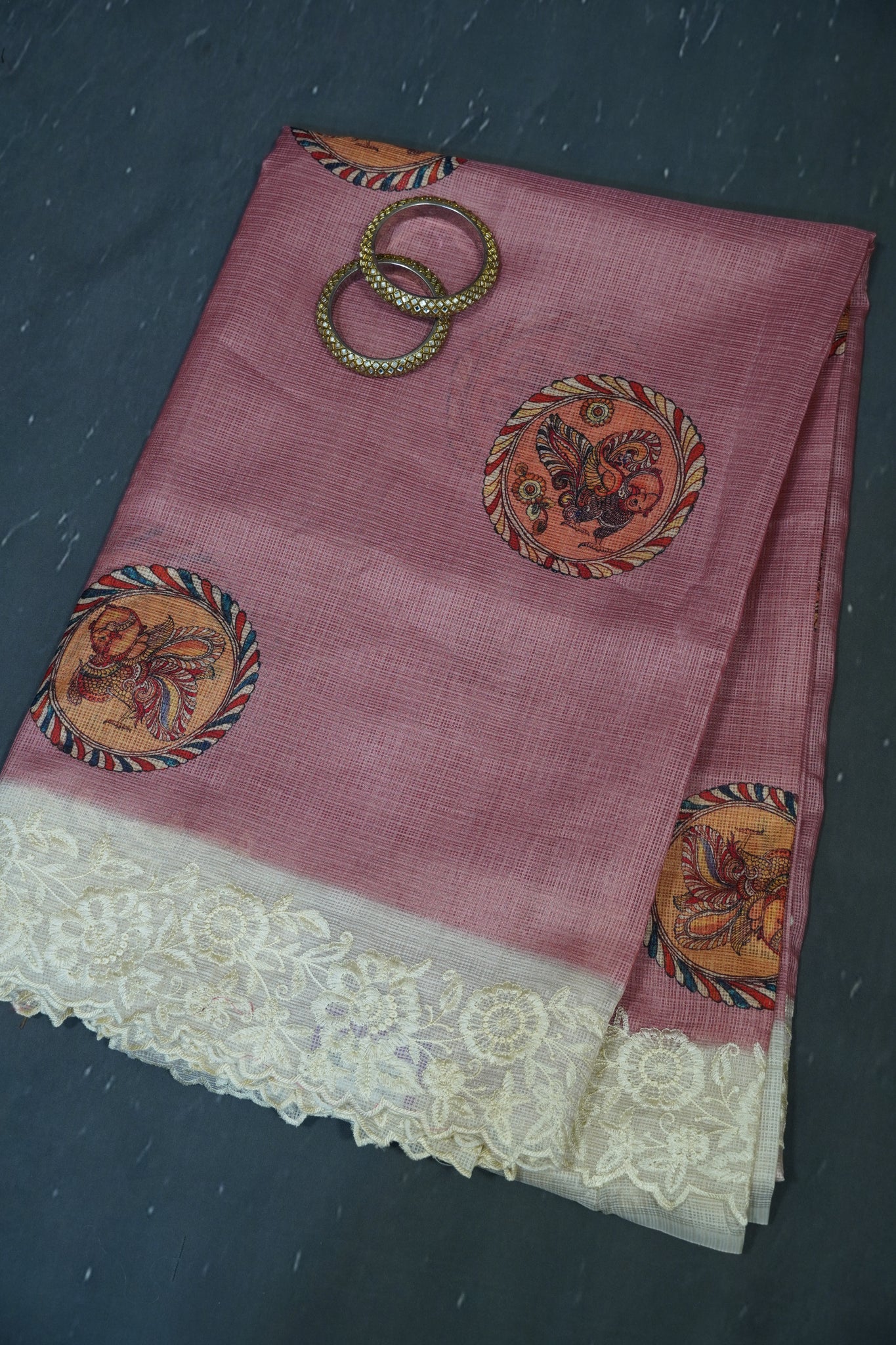 A Kota Saree - Embroidery Border - Pastle Pink