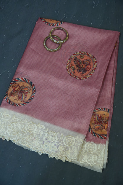 A Kota Saree - Embroidery Border - Pastle Pink