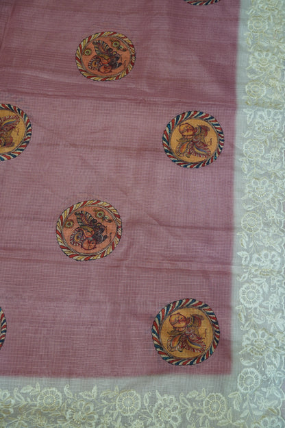 A Kota Saree - Embroidery Border - Pastle Pink