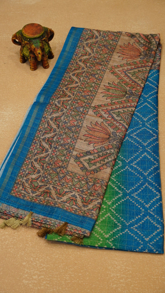 Semi Chanderi Saree Diamond Print - Blue