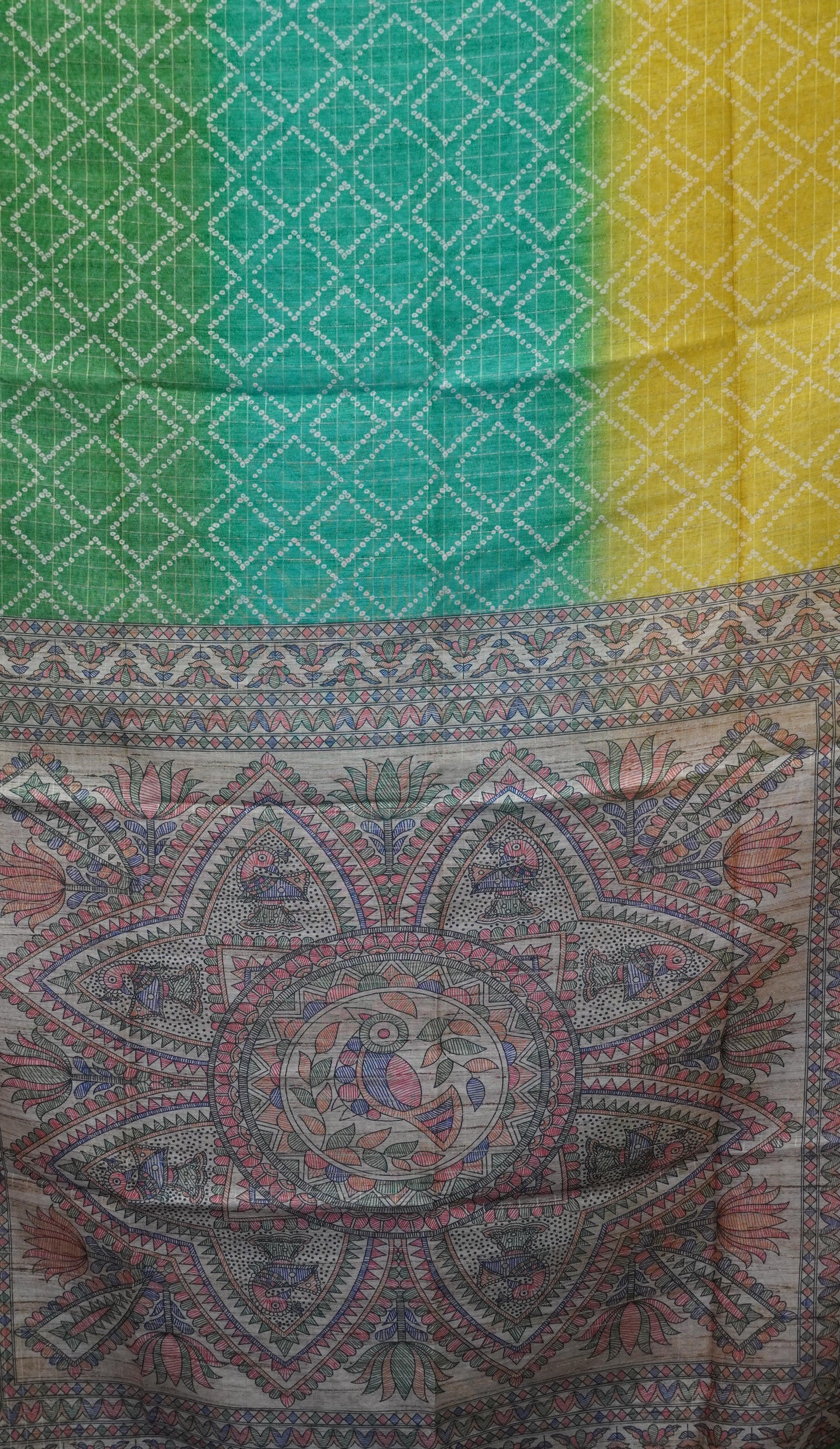 Semi Chanderi Saree Diamond Print - Green