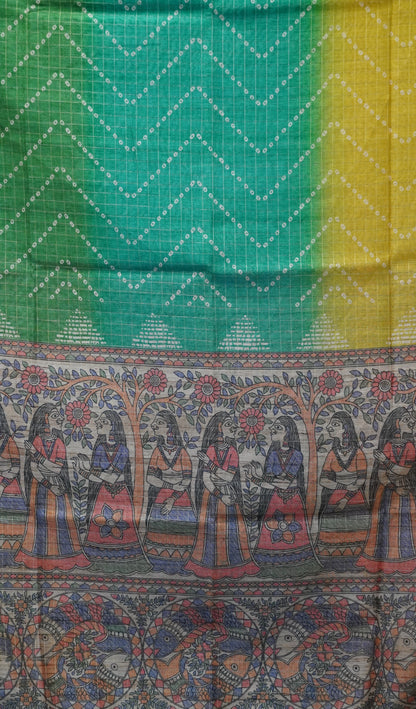 Semi Chanderi Saree Zig Zag Bandhini Print - Blue