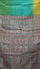 Semi Chanderi Saree Zig Zag Diamond Dots - Green thumbnail