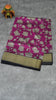 Semi Pattola Saree Pichwai & Floral Print with Black Border - Magenta thumbnail