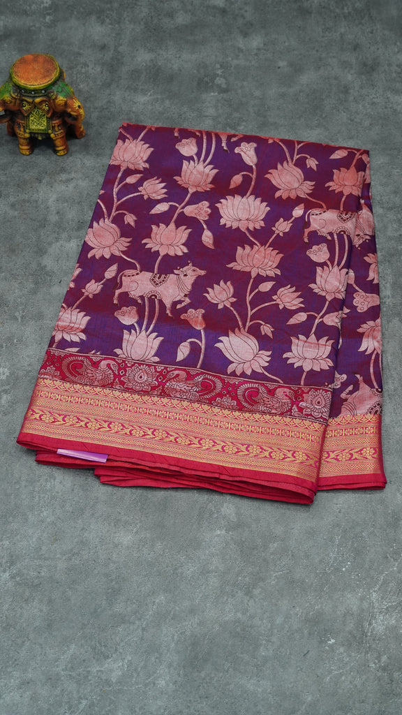 Semi Pattola Saree Pichwait & Floral Print with Floral Border - Purple to Pink