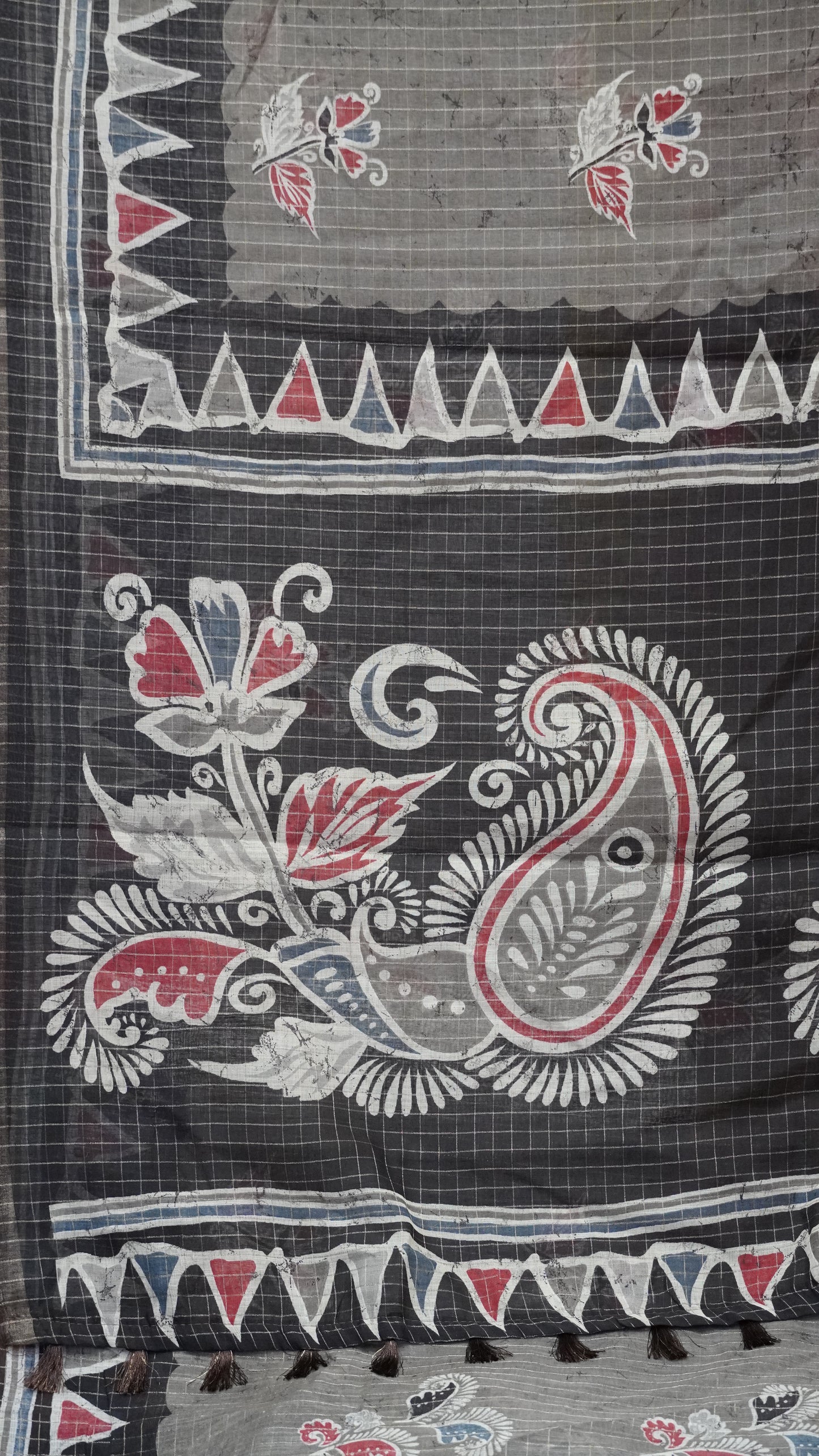Semi Tussar Saree With Zari Checks - Grey