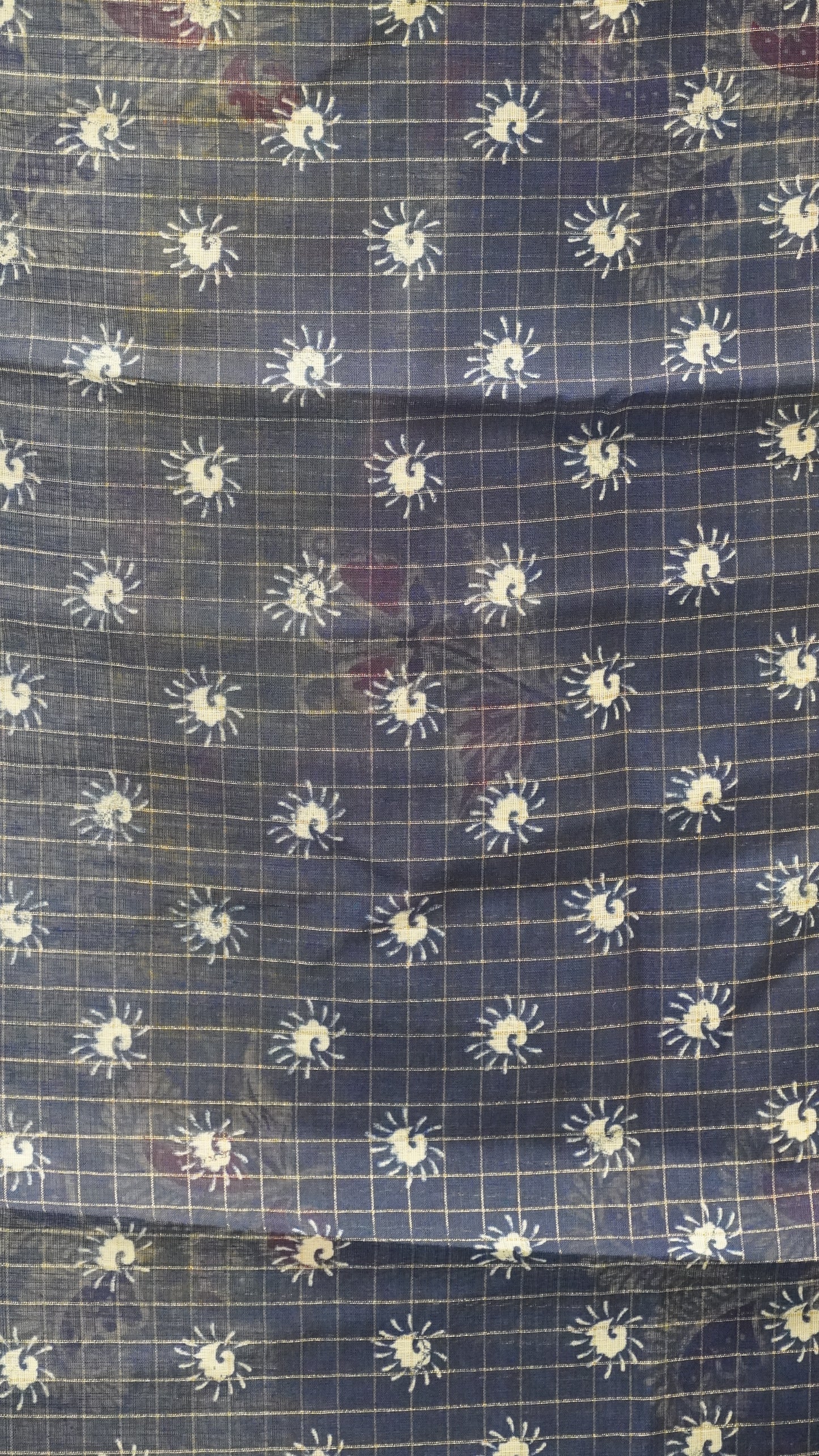 Semi Tussar Saree With Zari Checks - Greyish Blue