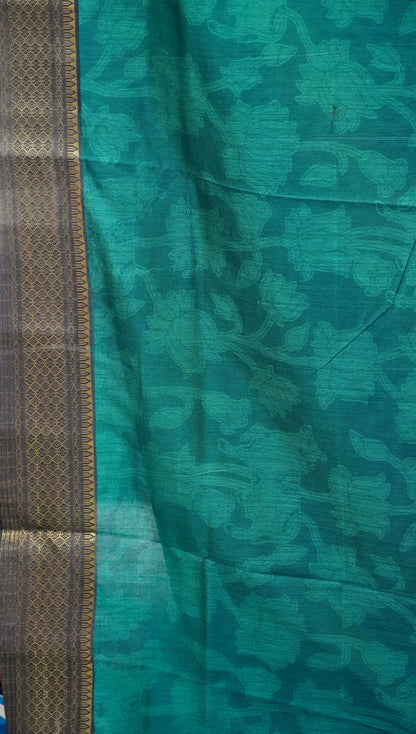 Semi Pattola Saree Pichwai & Floral Print with Black Border - Violet