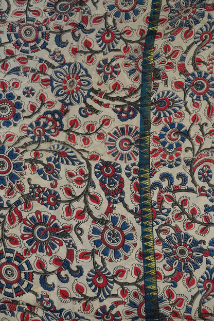 Kalamkari Silk Saree -Peacock Blue