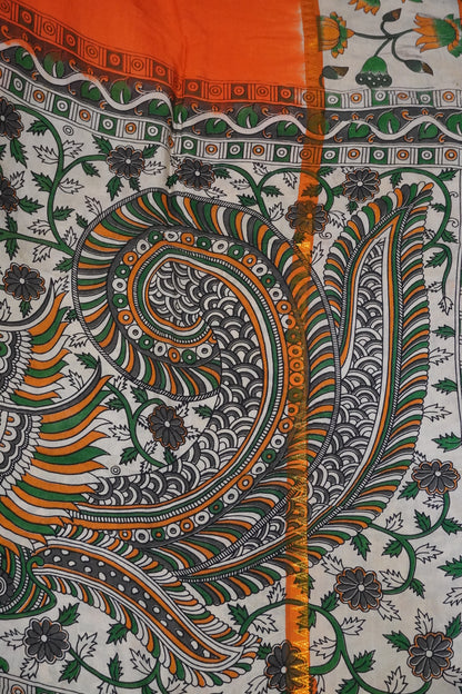 Kalamkari Silk Saree - Pichwai Pattern Orange