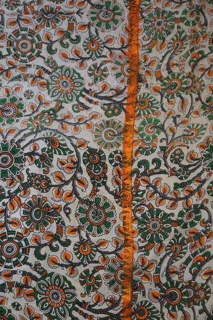 Kalamkari Silk Saree - Pichwai Pattern Orange