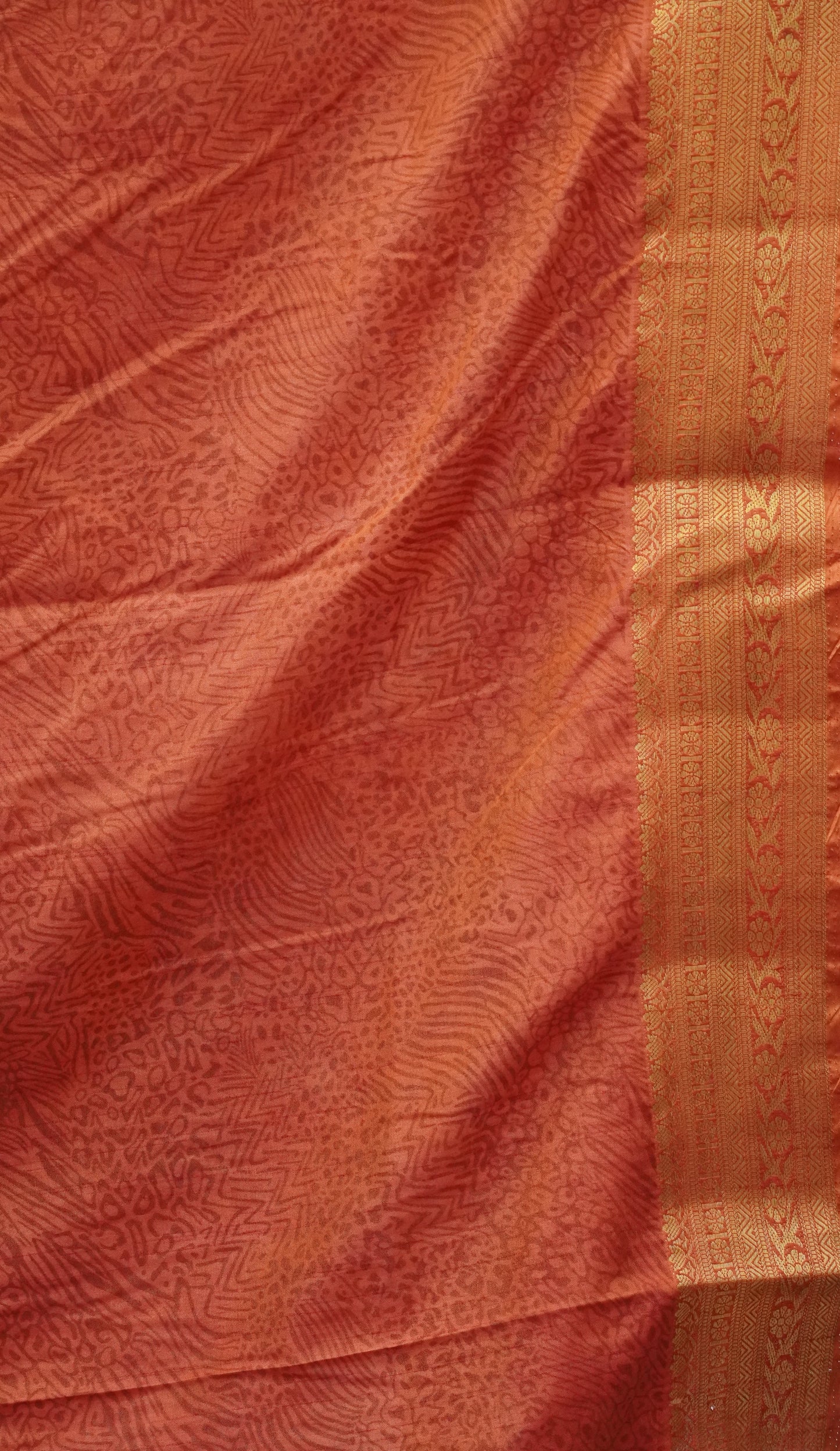 Semi Pattola Saree Pichwait & Floral Print with Floral Border - Mustard to Brown