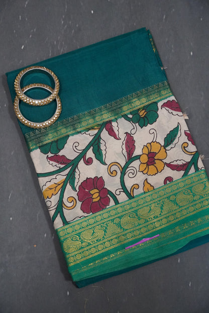 Kalamkari Silk Saree - Green