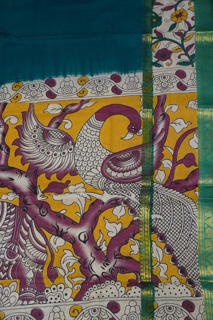 Kalamkari Silk Saree - Green