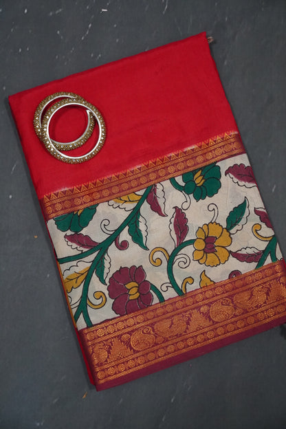 Kalamkari Silk Saree - Red