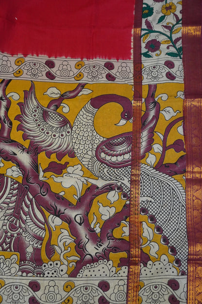Kalamkari Silk Saree - Red