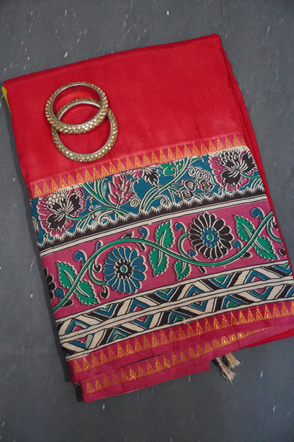 Kalamkari Silk Saree - Red