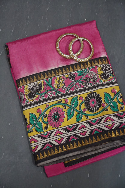 Kalamkari Silk Saree - Pink