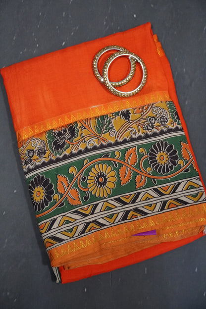 Kalamkari Silk Saree - Orange