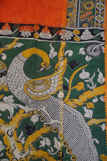Kalamkari Silk Saree - Orange