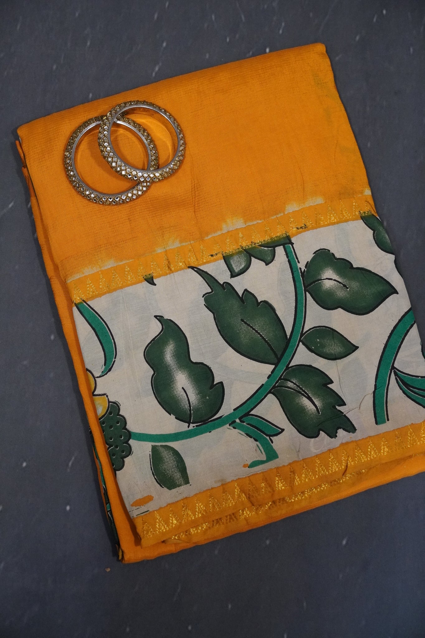 Kalamkari Silk Saree -Mustard