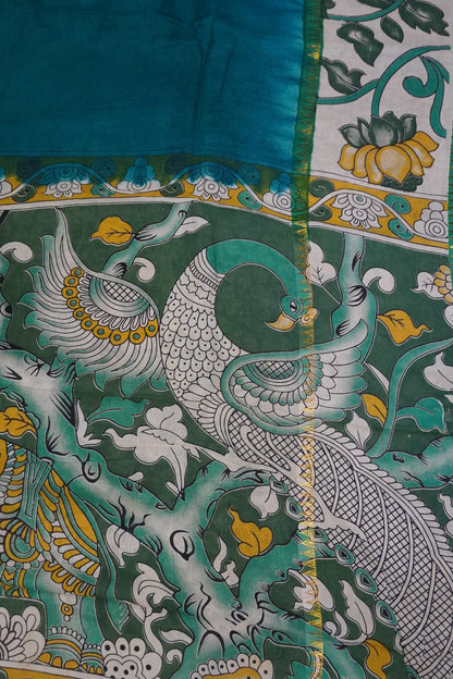 Kalamkari Silk Saree -Peacock Green