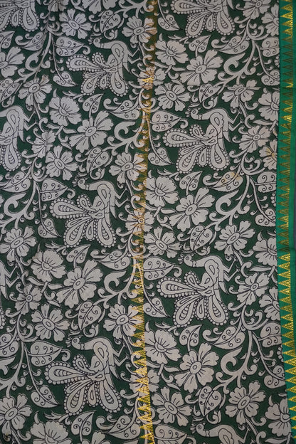 Kalamkari Silk Saree -Peacock Green