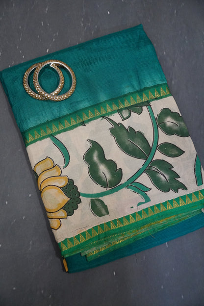 Kalamkari Silk Saree -Peacock Green
