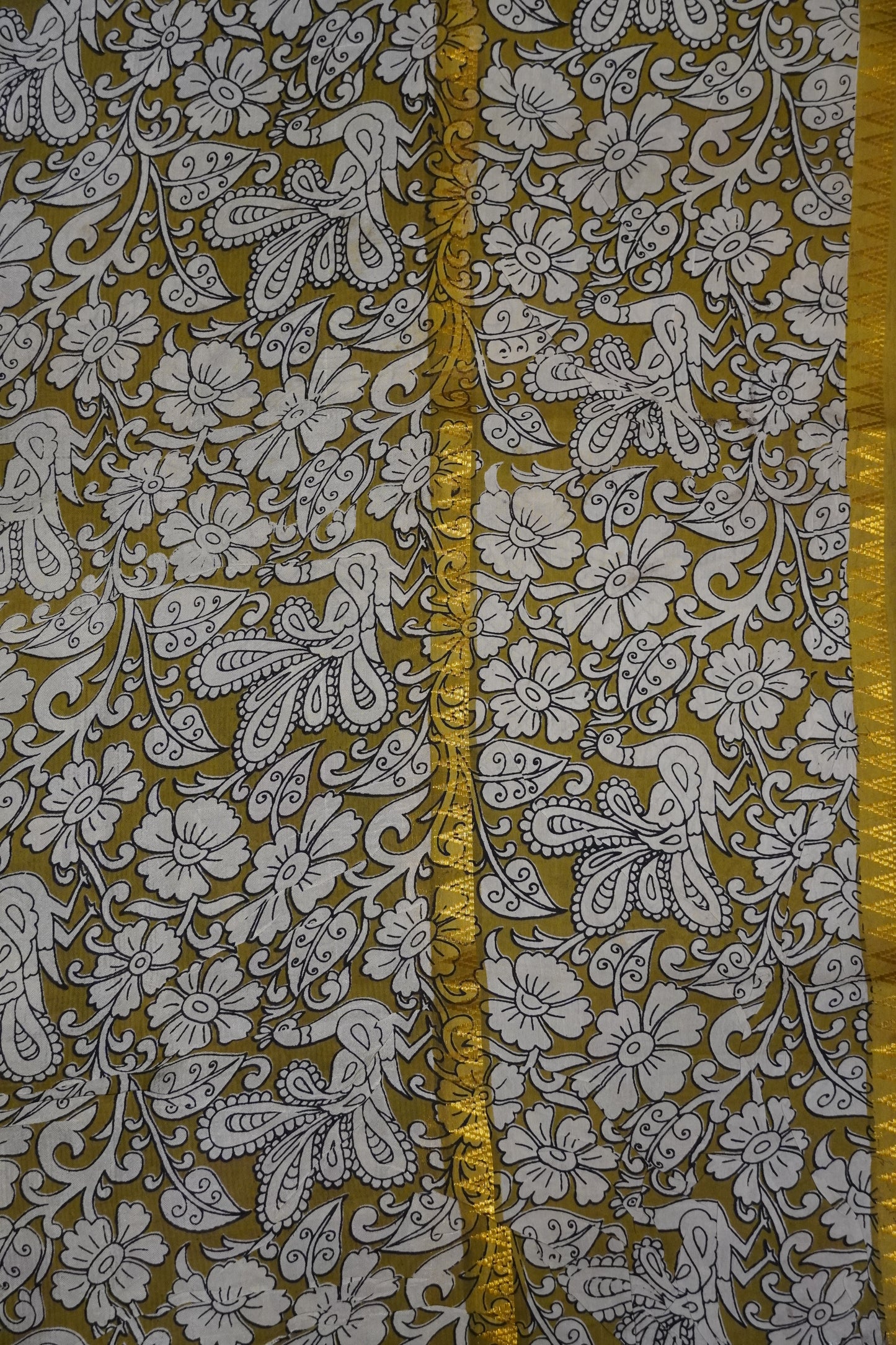 Kalamkari Silk Saree -Lime green