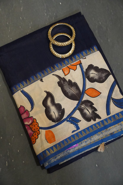 Kalamkari Silk Saree -Navy Blue