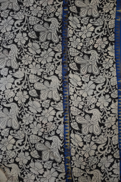 Kalamkari Silk Saree -Navy Blue