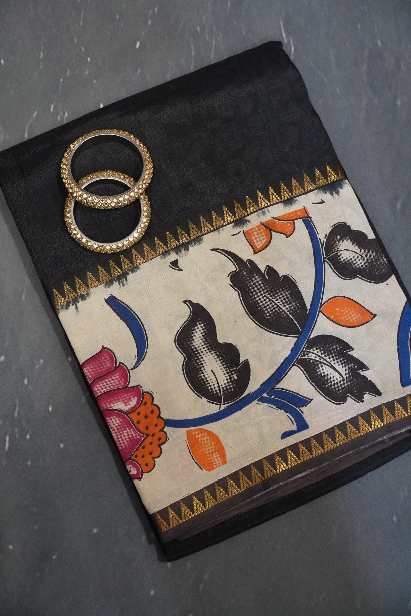 Kalamkari Silk Saree - Black