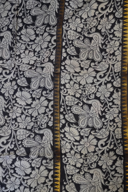 Kalamkari Silk Saree - Black