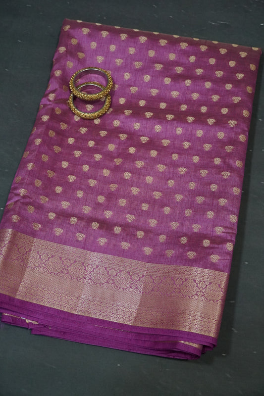 Semi Tussar Saree-Zari Motif Purple