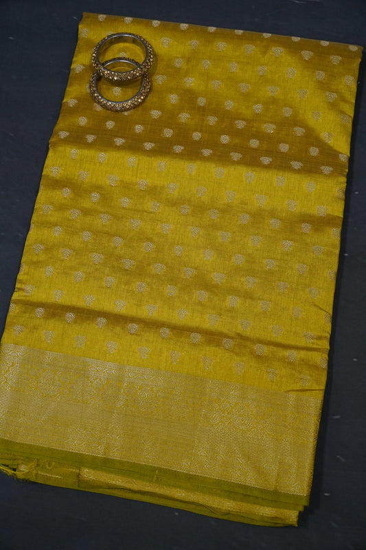 Semi Tussar Saree-Zari Motif Yellow