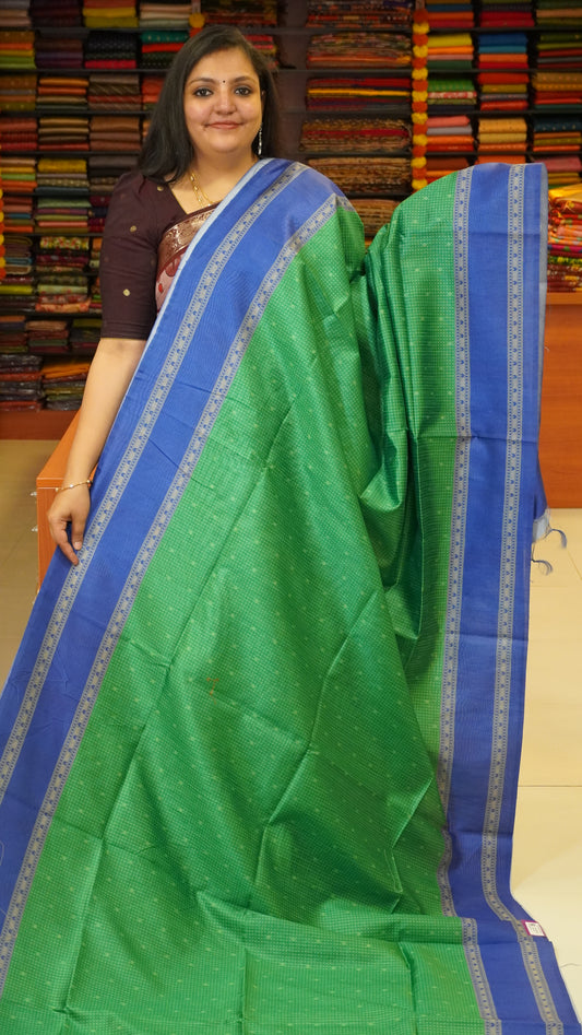 Semi Tussar Saree With Rettapet Border - Green