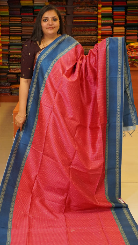 Semi Tussar Saree With Rettapet Border - Pink