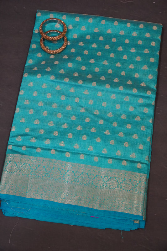 Semi Tussar Saree-Zari Motif Sky Blue