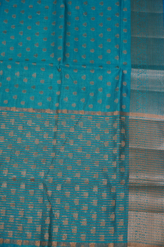 Semi Tussar Saree-Zari Motif Sky Blue