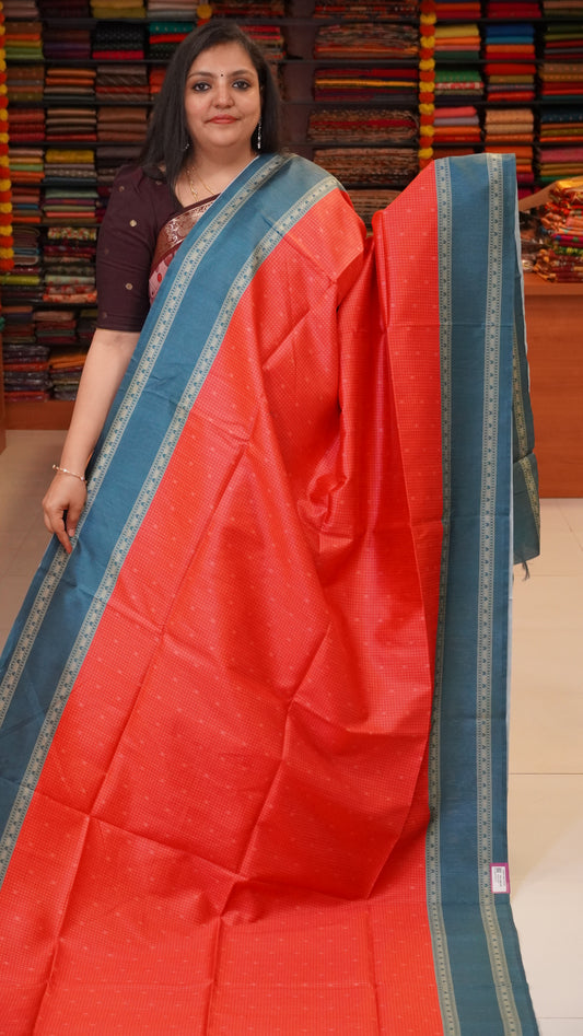 Semi Tussar Saree With Rettapet Border - Rani Pink