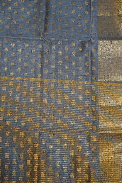 Semi Tussar Saree-Zari Motif Greyish Blue