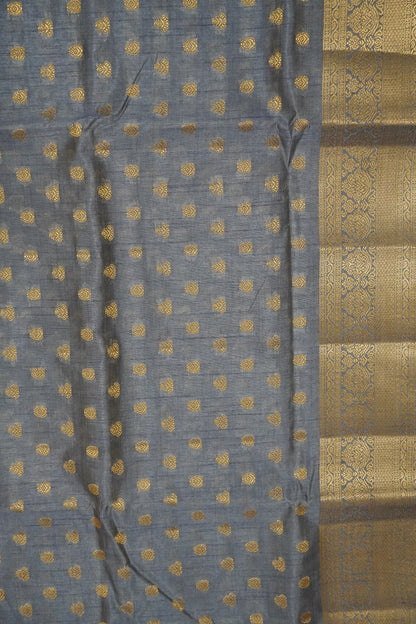 Semi Tussar Saree-Zari Motif Greyish Blue