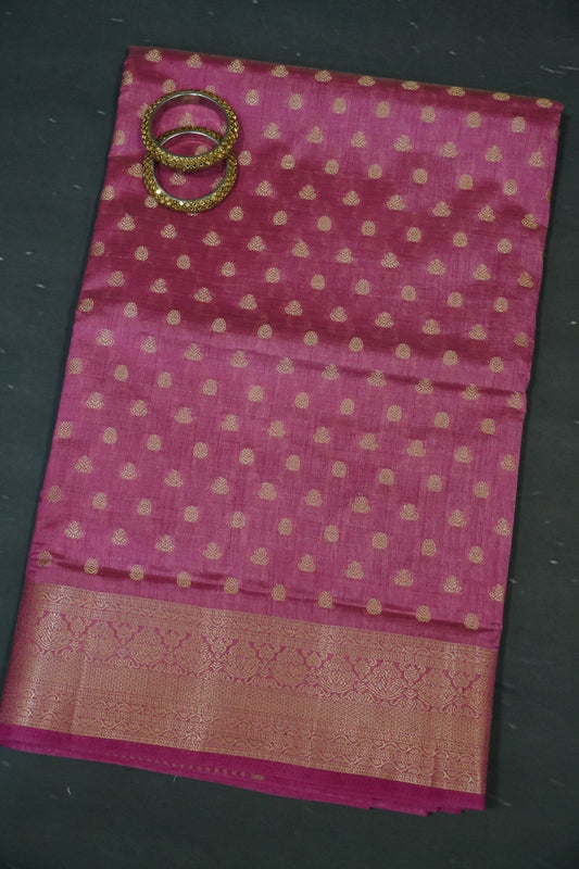 Semi Tussar Saree-Zari Motif Pastle Pink