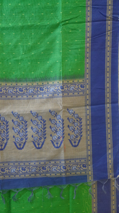 Semi Tussar Saree With Rettapet Border - Green