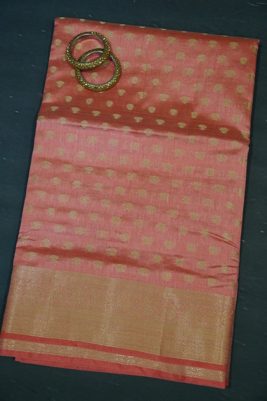 Semi Tussar Saree-Zari Motif Peach