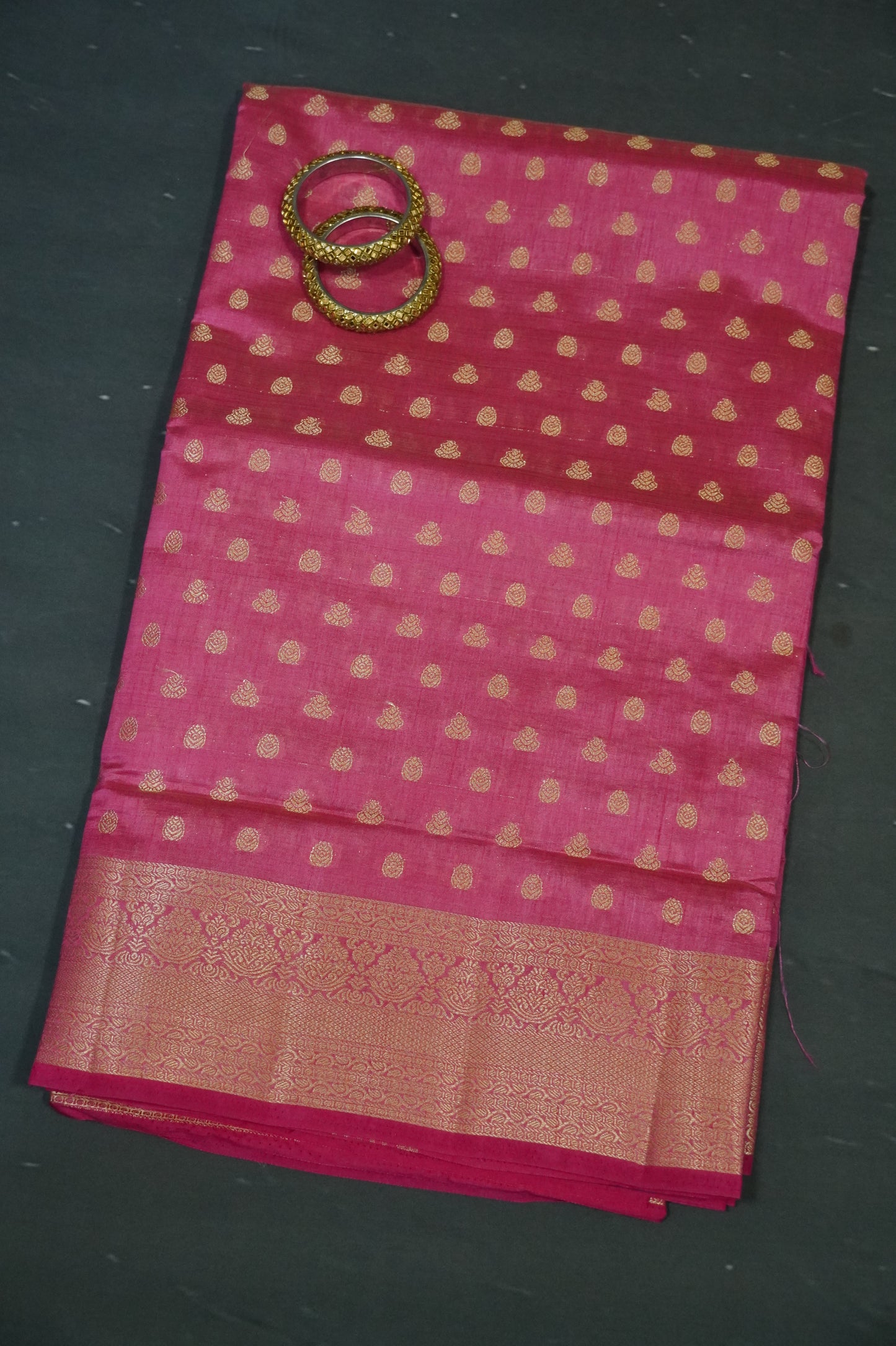 Semi Tussar Saree-Zari Motif Dark Pink